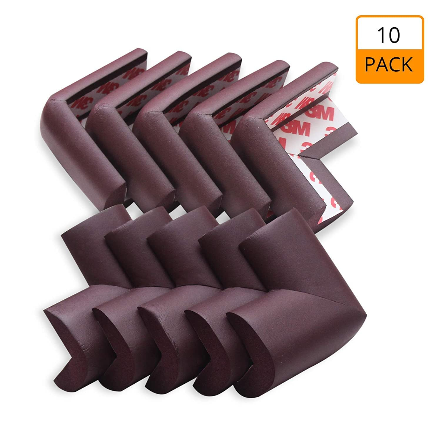 BROGBUS Baby Proofing Corner Guards I Pre-Taped Corner Protectors I Child Safety Edge Guards I 10 Pieces Brown
