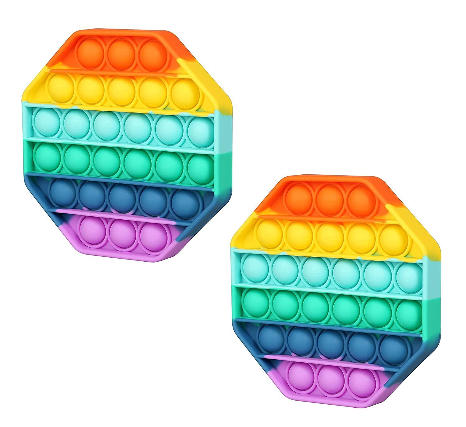 BROGBUS Pop It Fidget Toy Hexagon, Silicone Stress Relief Toy, Push Pop Bubble Fidget Sensory Toy, Great Gifts for Girls Boys Kids Adults (Rainbow, Hexagon)