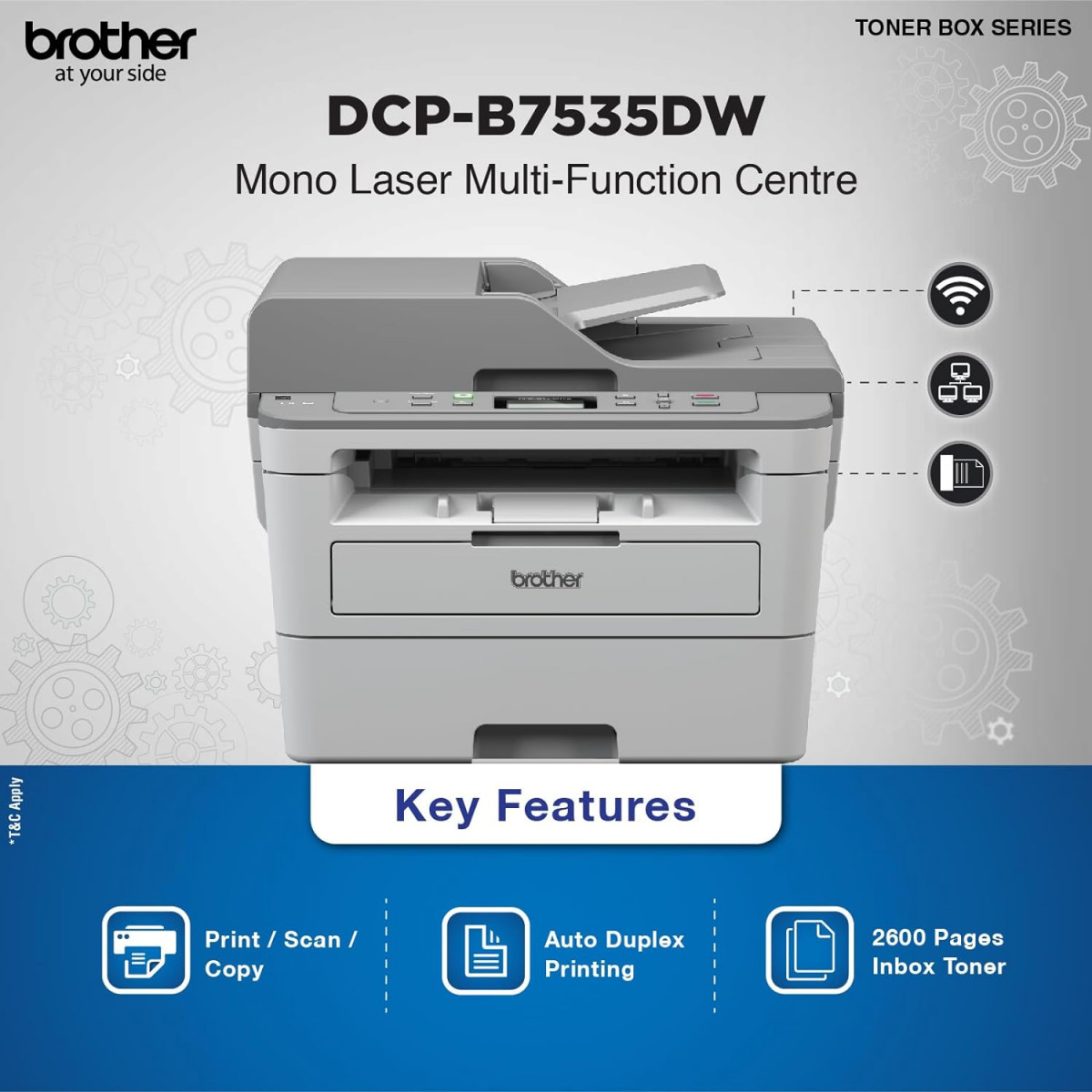Brother DCP-B7535DW Multi-Function Monochrome Laser Printer with Auto Duplex Printing  Wi-Fi Toner Box Technology