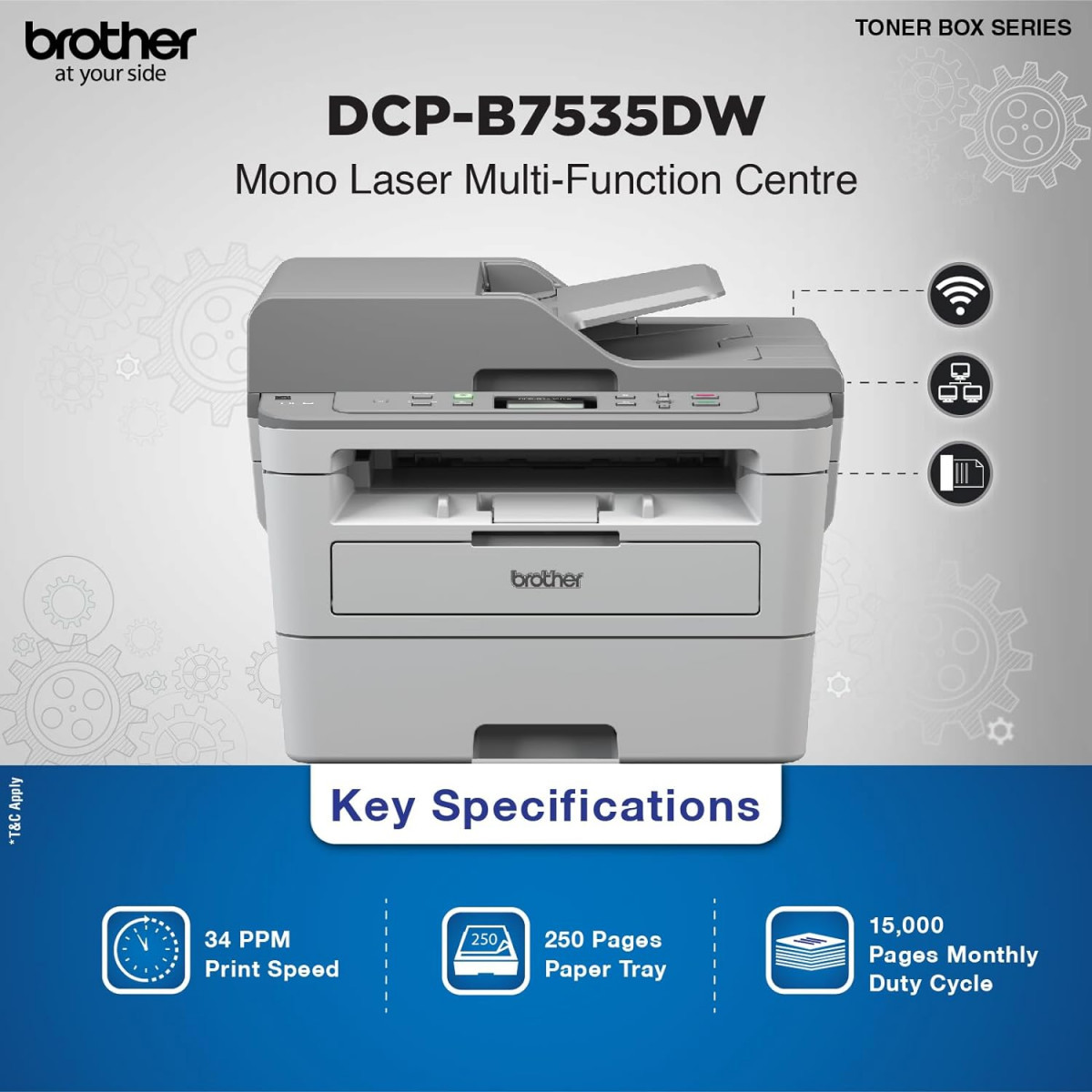 Brother DCP-B7535DW Multi-Function Monochrome Laser Printer with Auto Duplex Printing  Wi-Fi Toner Box Technology