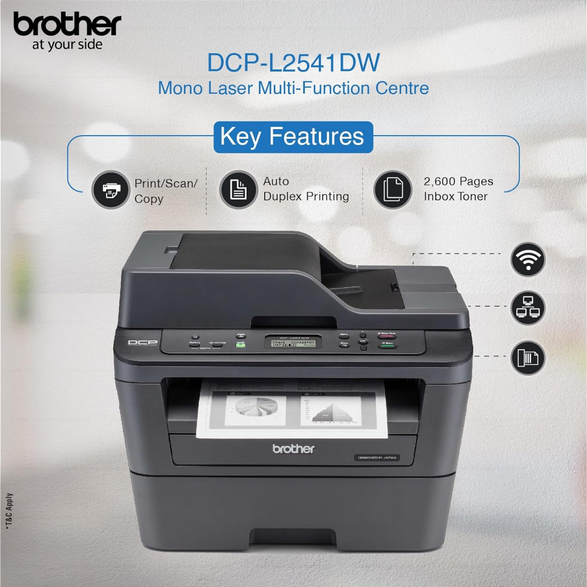 Brother DCP-L2541DW Multi-Function Monochrome Laser Printer with Wi-Fi Network  Auto Duplex Printing