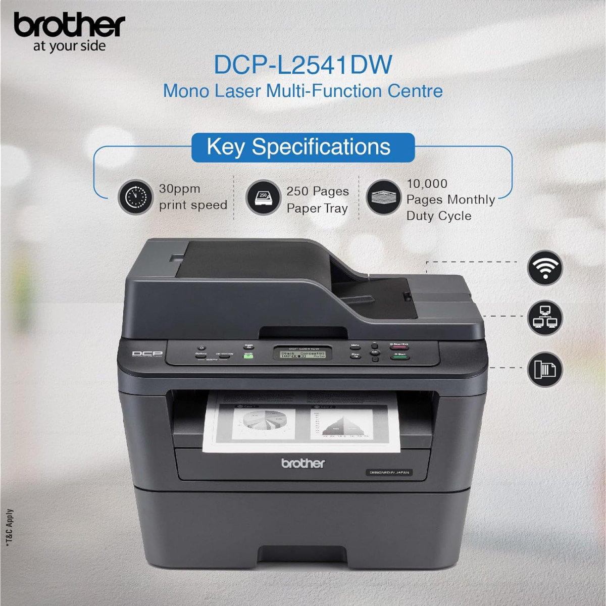 Brother DCP-L2541DW Multi-Function Monochrome Laser Printer with Wi-Fi Network  Auto Duplex Printing