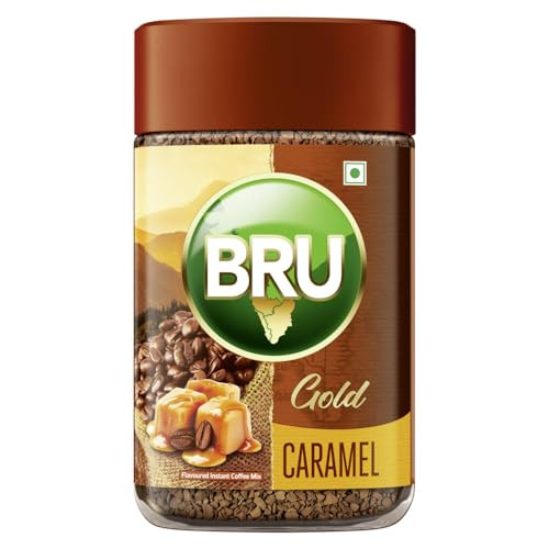 Bru Gold Caramel 100g | Flavoured Instant Coffee | Flavourful Twist to Your Everyday Coffee | Made with Freeze-Dried Coffee | Makes 80 cups |
