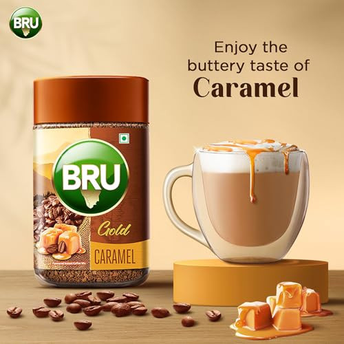 Bru Gold Caramel 100g | Flavoured Instant Coffee | Flavourful Twist to Your Everyday Coffee | Made with Freeze-Dried Coffee | Makes 80 cups |