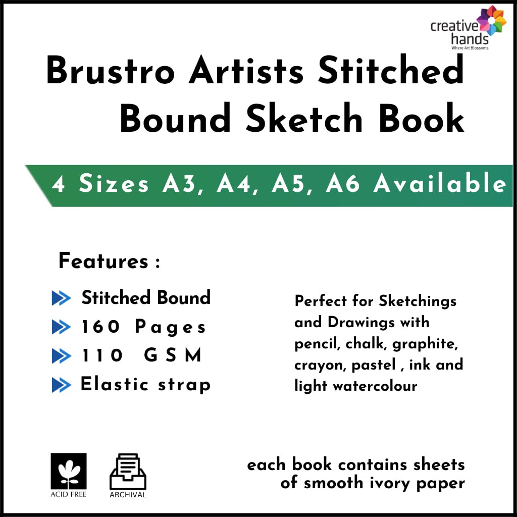 Brustro Artists Stitched Bound Sketch Book, A3 Size, 160 Pages, 110 GSM,Size A3 Stitched
