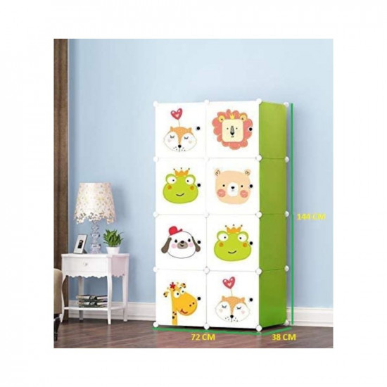 BucketList®8-CubePortable & Foldable Closet Kid's Wardrobe Cupboard for Bedroom (8 Box Green)