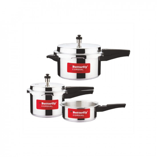 Butterfly Cordial 2 L 3 L  5 L Non Induction Bottom Outer Lid Pressure Cooker Aluminium Silver Small