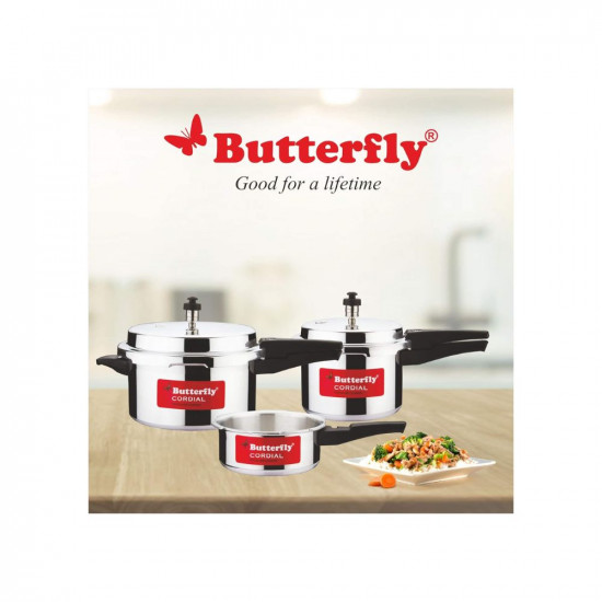 Butterfly Cordial 2 L 3 L  5 L Non Induction Bottom Outer Lid Pressure Cooker Aluminium Silver Small