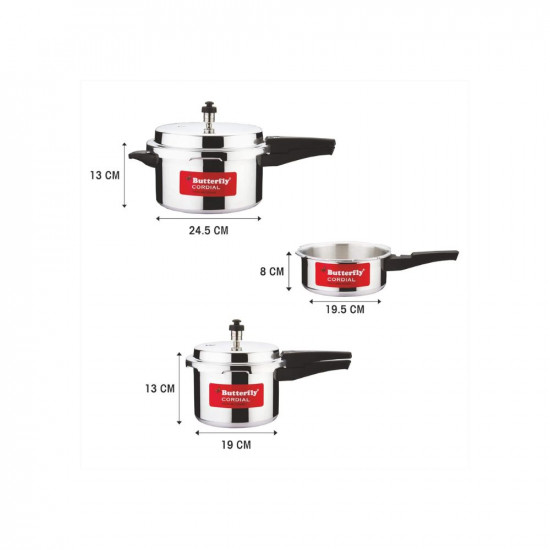 Butterfly Cordial 2 L 3 L  5 L Non Induction Bottom Outer Lid Pressure Cooker Aluminium Silver Small