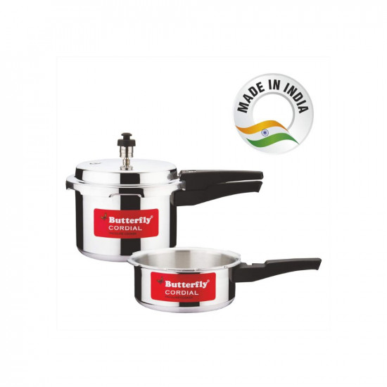 Butterfly Cordial 2 L 3 liter Induction Bottom Outer Lid Pressure Cooker Aluminium Silver Small