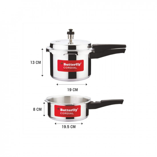 Butterfly Cordial 2 L 3 liter Induction Bottom Outer Lid Pressure Cooker Aluminium Silver Small