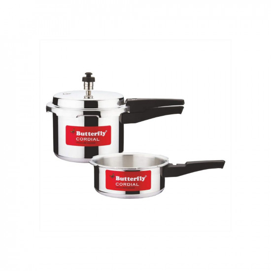 Butterfly Cordial 2 litre 3 litreNon Induction Bottom Outer Lid Pressure Cooker Aluminium Silver Small