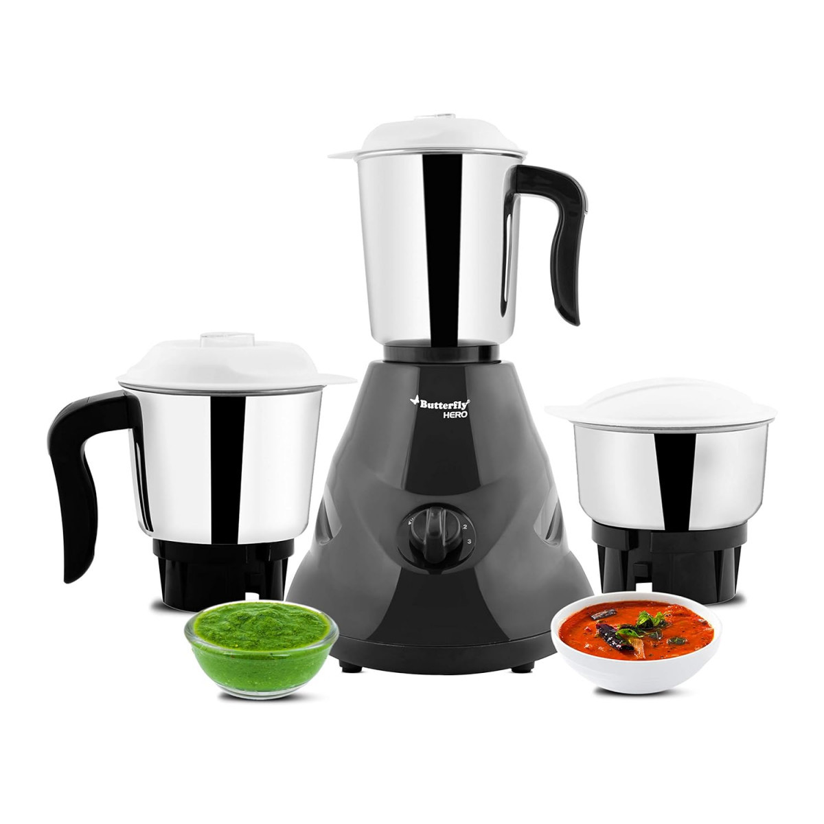 Butterfly Hero Mixer Grinder 500W 3 Jars Grey