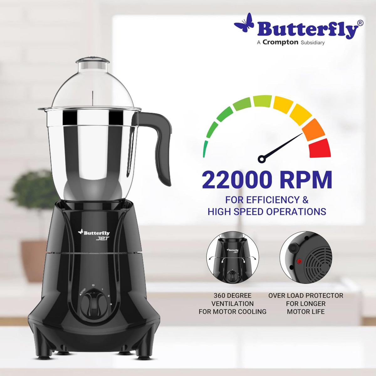 Butterfly Jet Elite Mixer Grinder 750W 4 Jars Grey