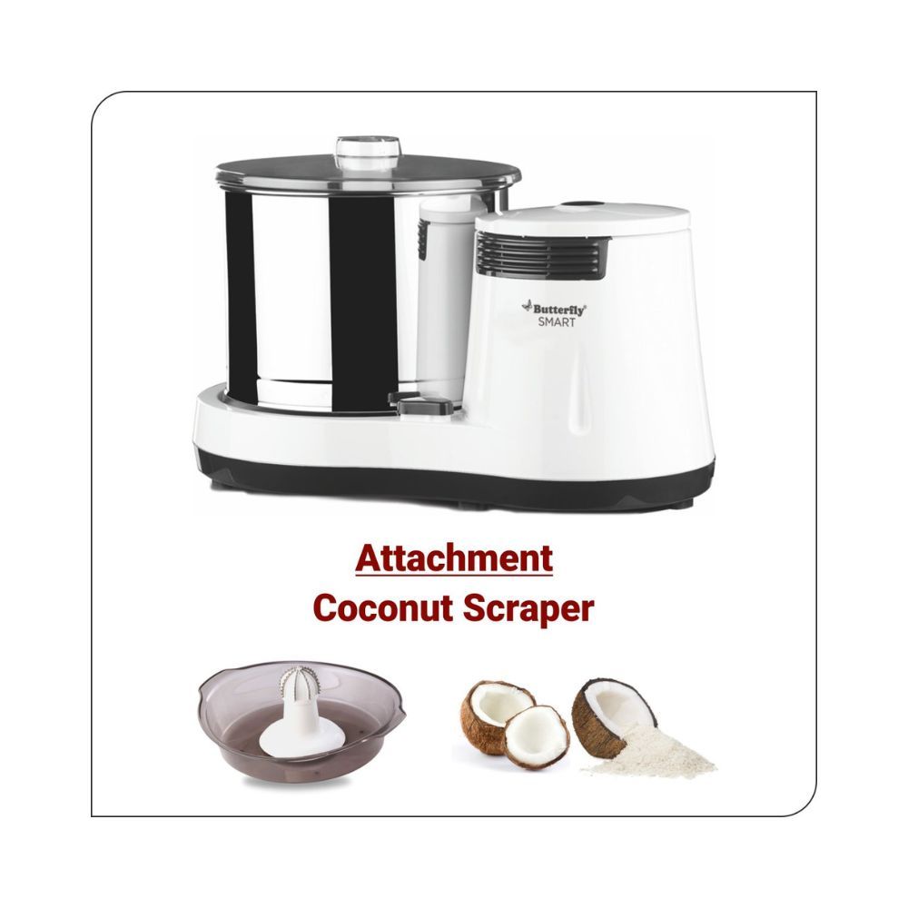 Butterfly Smart Wet Grinder 2L White with Coconut Scrapper Attachment Output - 150 W Input 260 W