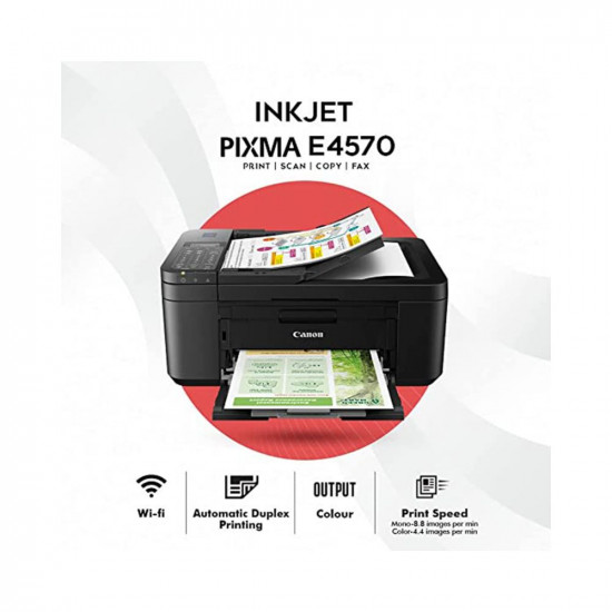 Canon PIXMA E4570 All-in-One, Wireless, Mono/Colour, Print, Scan, Copy, Fax, Duplex Printing, 5.2 cm LCD