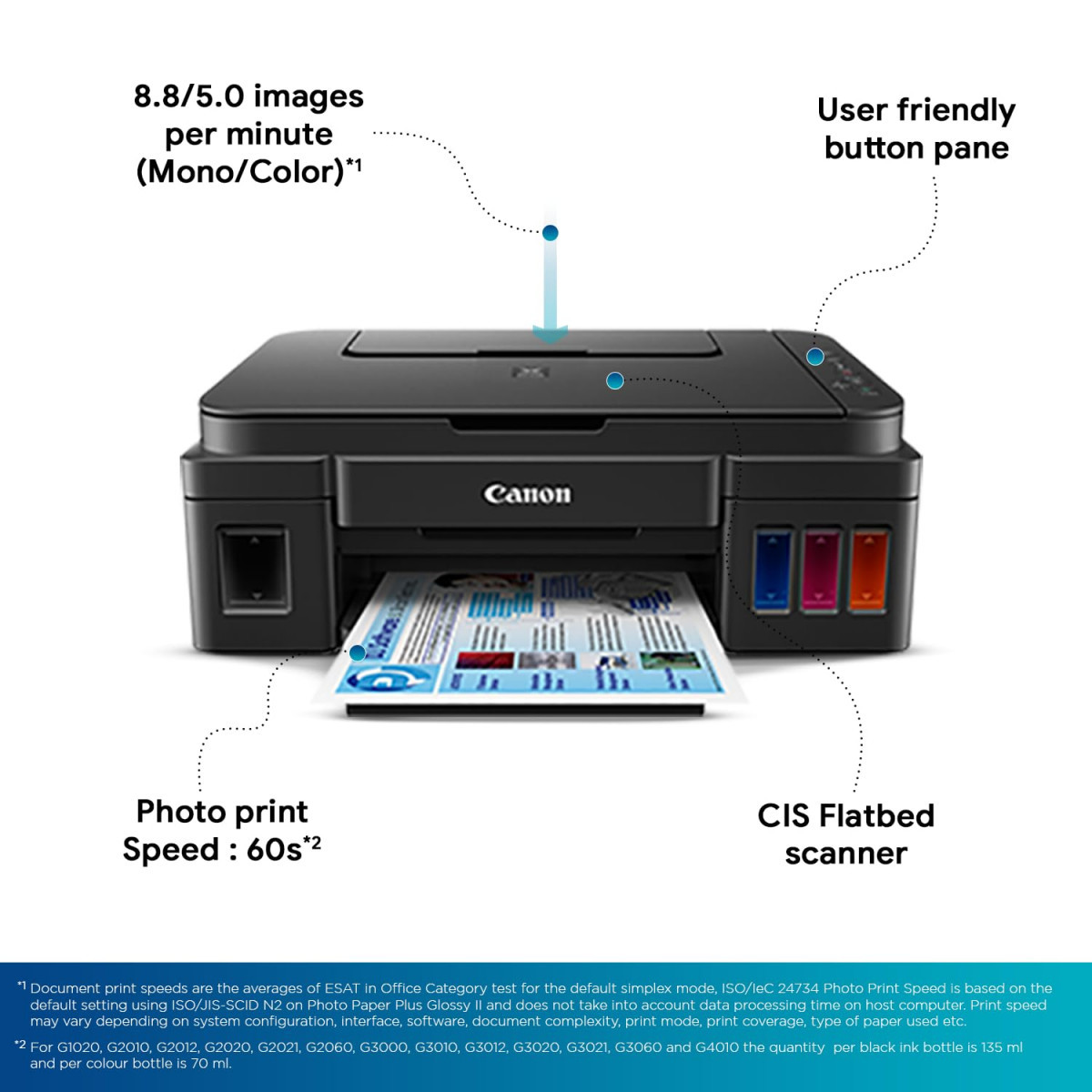 Canon PIXMA MegaTank G3000 All in One WiFi Inktank Colour Printer with 2 Additional Black Ink Bottles