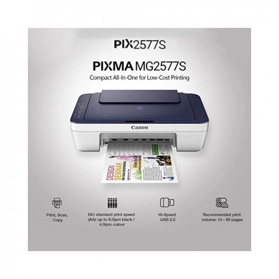 Canon Pixma MG2577s All-in-One Inkjet Colour Printer (Blue/White)