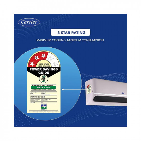Carrier 1.5 Ton 3 Star AI Flexicool Hybridjet Inverter Split AC (Copper, 4-in-1 Flexicool with Anti-Viral Guard