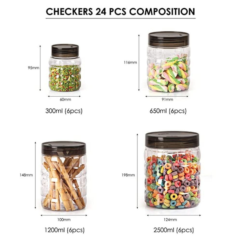 Cello Checkers PET Plastic Canister Set Jumbo, 24-Pieces