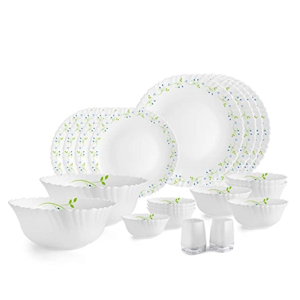 Cello Opalware Tropical Lagoon Dazzle Series Dinner Set (Service for 4, White) -20 Pieces