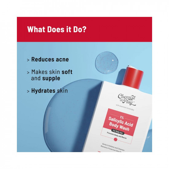 Chemist at Play 1% Salicylic Acid Body Wash 236ml | Paraben & SLS Free | Gentle Exfoliating Shower Gel | Prevents Body Acne, Bumpy Skin & Deep Cleanses Skin