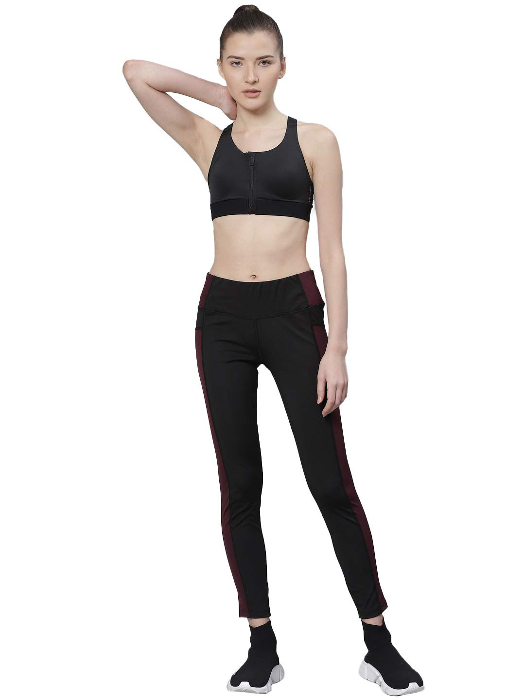 CHKOKKO Women Skinny Fit Yoga Track Pants Stretchable Gym Legging Tights  Maroon Black Size 3XL,Size -