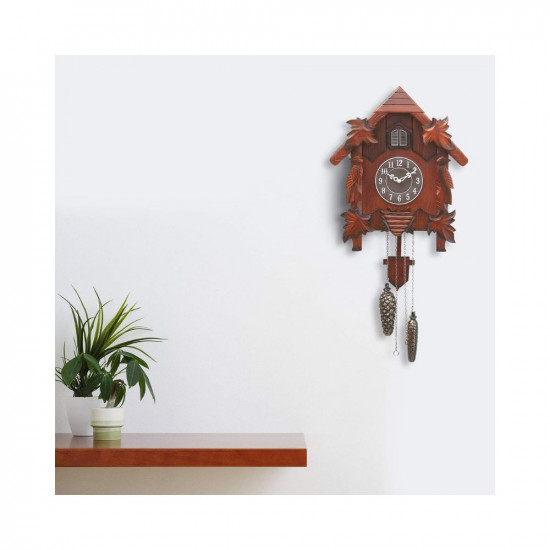 CHRONIKLE Decorative Hut Style Wooden Case Analog Cuckoo Musical Wall Clock for Living Room Home Decorations Office Gifts (Size: 37 x 17 x 47 CM | Weight: 2255 Gram | Color: Brown)