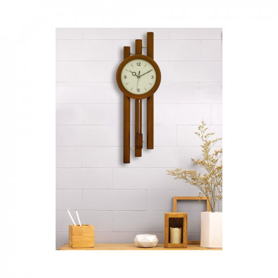 CHRONIKLE Decorative Vertical Wooden Case Analog Pendulum Wall Clock for Living Room Home Decorations Office Gifts (Size: 19 x 8.5 x 57.5 CM | Weight: 1190 Gram | Color: Brown)