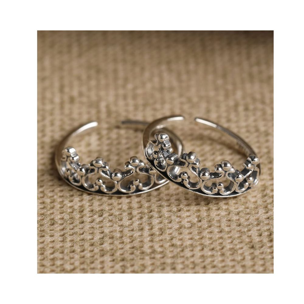CLARA 925 Sterling Silver Crown Toe Rings Pair | Size Adjustable | Gift for Women and Girls