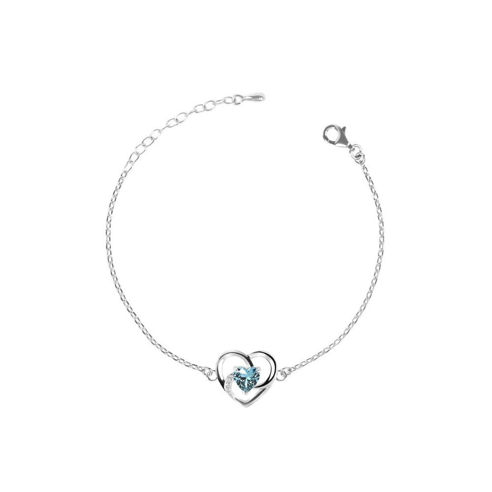 CLARA 925 Sterling Silver Heart Bracelet | Adjustable, Rhodium Plated, Swiss Zirconia