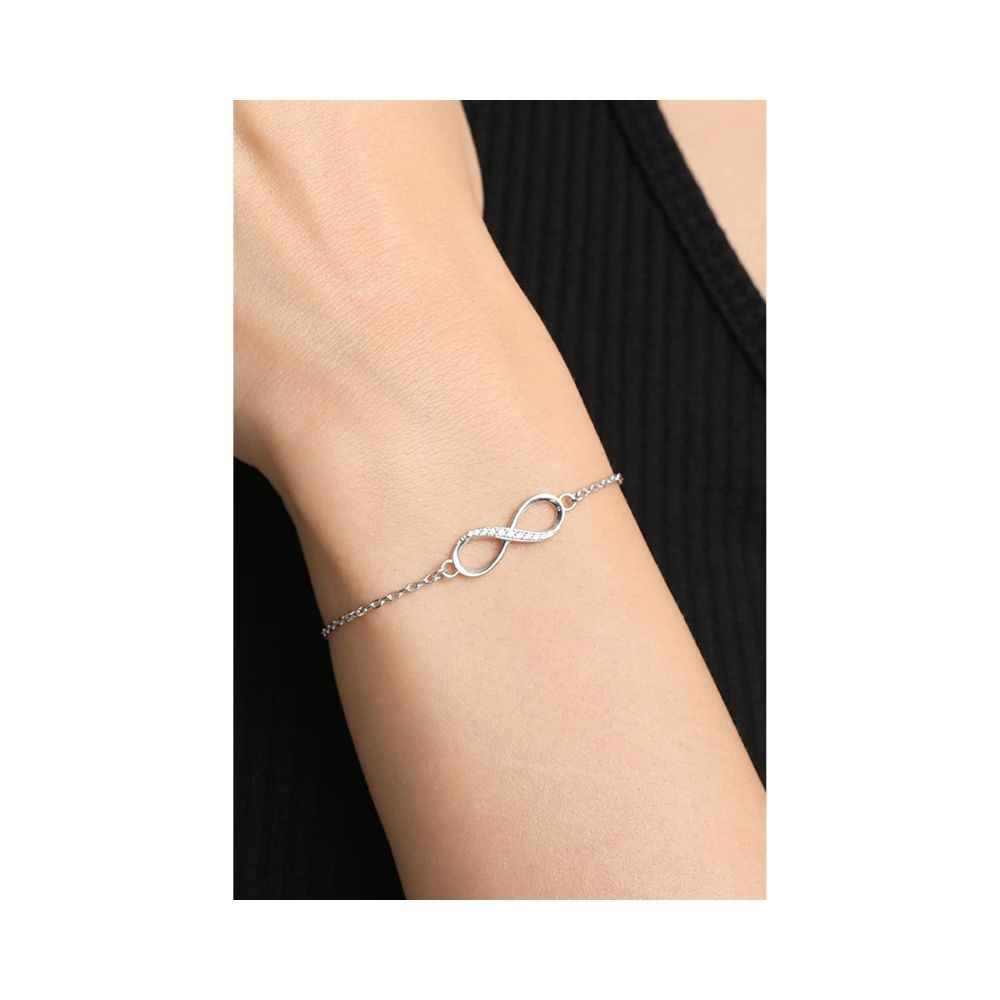 CLARA 925 Sterling Silver Infinity Bracelet | Adjustable, Rhodium Plated, Swiss Zirconia | Gift for Women and Girls