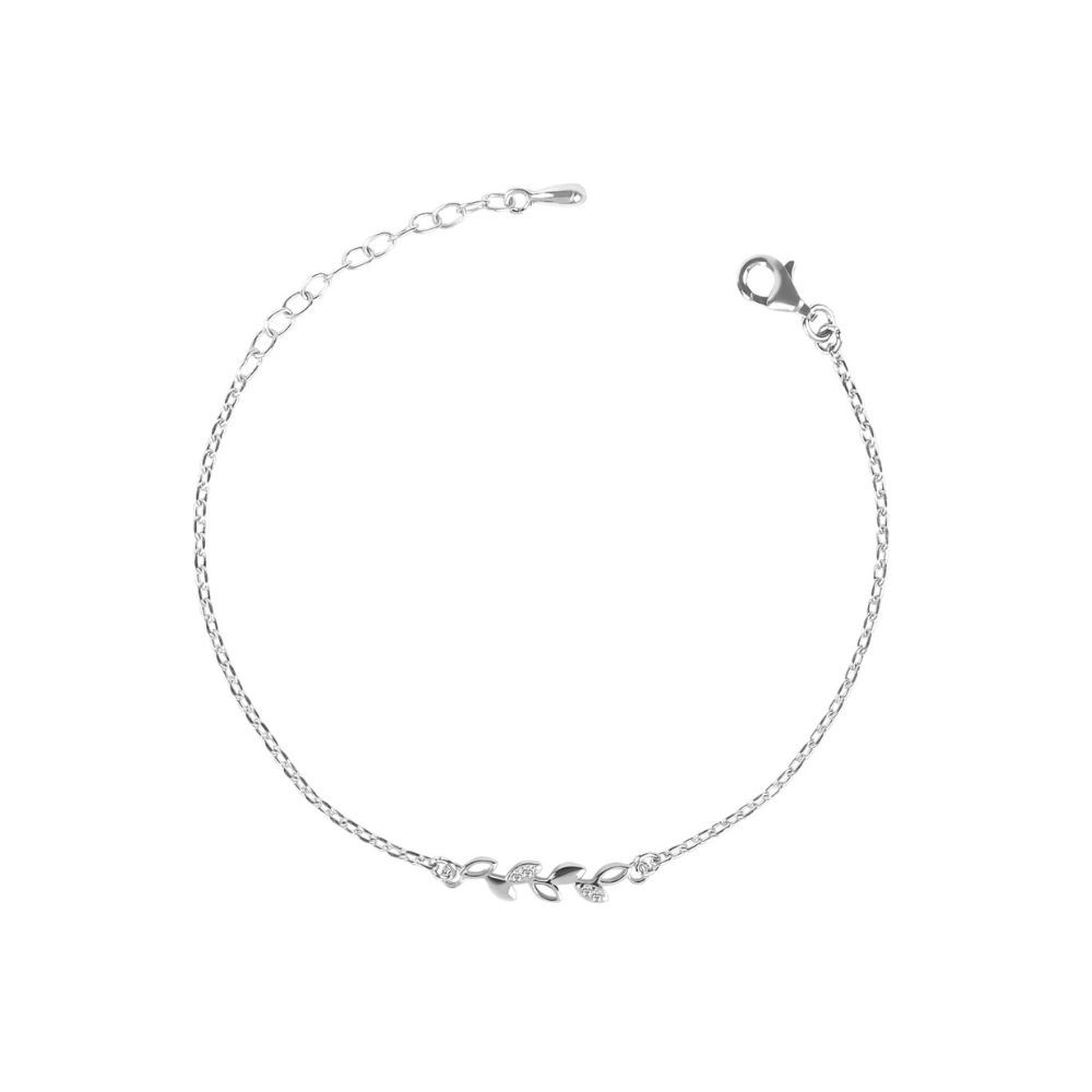 CLARA 925 Sterling Silver Leaf Bracelet | Adjustable, Rhodium Plated, Swiss Zirconia | Gift for Women and Girls