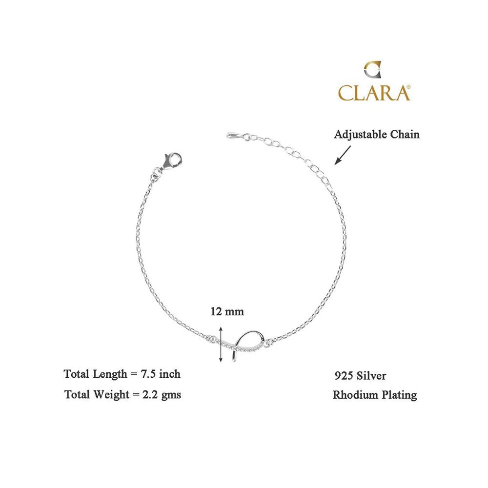 CLARA 925 Sterling Silver Lia Bracelet | Adjustable, Rhodium Plated, Swiss Zirconia | Gift for Women and Girls