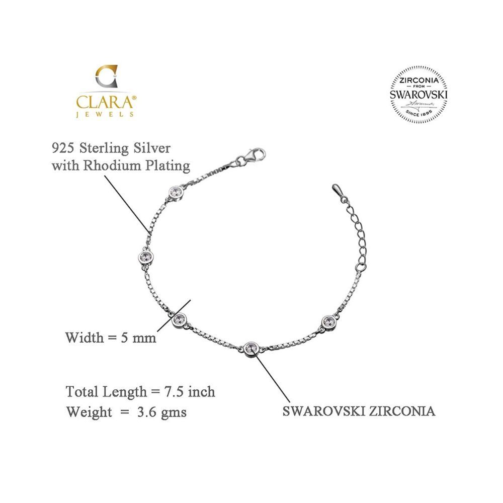 Clara Silver Swarovski 925 Sterling Silver Grazia Cubic Zirconia Solitaire Bracelet for Women (White)