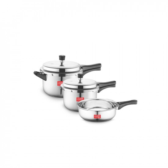 Classic Essentials Stainless Steel Outer Lid Cooker Combo 2 3 5 Litre Capacity  ISI Certified  Induction and Gas Stove Compatible  Dishwasher Safe  Food Safe  Pressure Cooker Silver