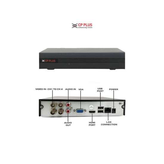 Clocite CP Plus 4 Channel DVR with 24MP 1 Dome  1 Bullet Cameras DayNight Vision  500GB HDD  Copper Cable Roll 13 4 CH Power Supply  BNC  DC Full Combo Kit