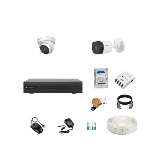 Clocite CP Plus 4 Channel DVR with 24MP 1 Dome  1 Bullet Cameras DayNight Vision  500GB HDD  Copper Cable Roll 13 4 CH Power Supply  BNC  DC Full Combo Kit