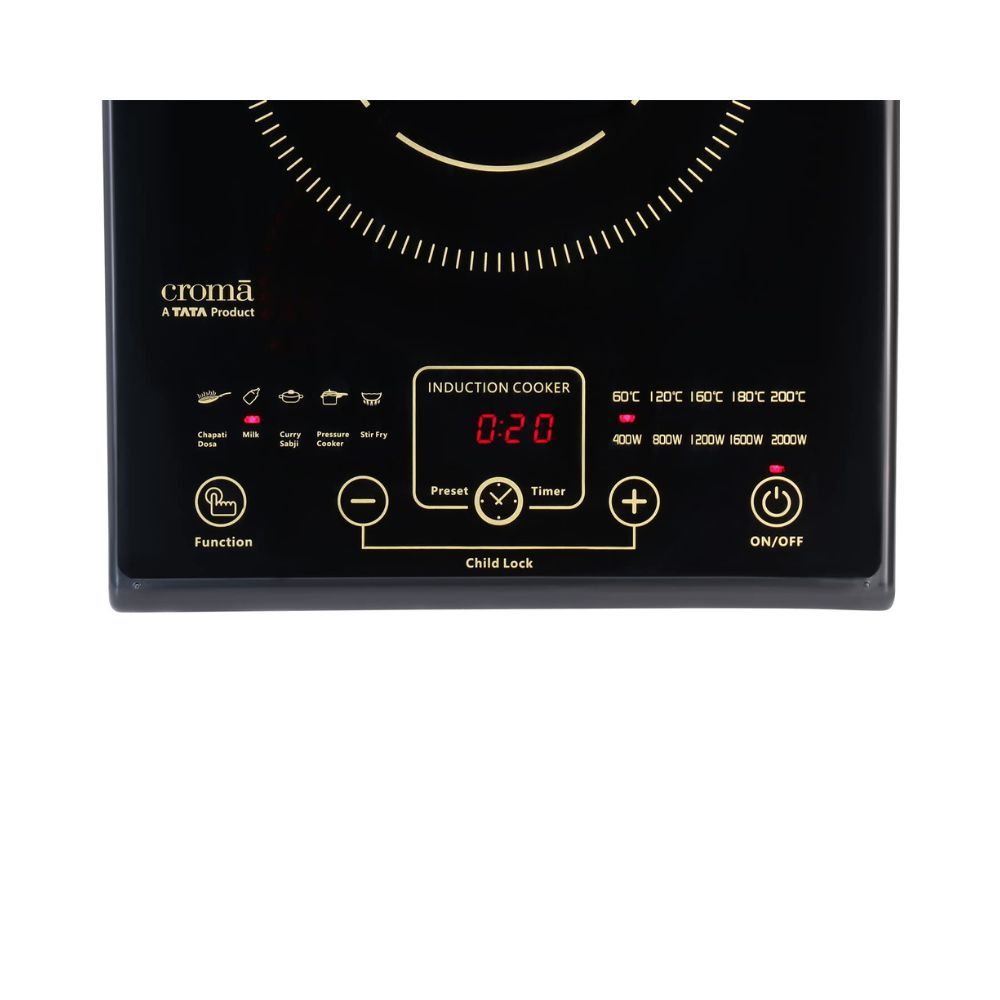 Croma 2000 Watt Induction Cooktop with Touch Control Panel, 2 years warranty (CRSK20IICA255901, Black)