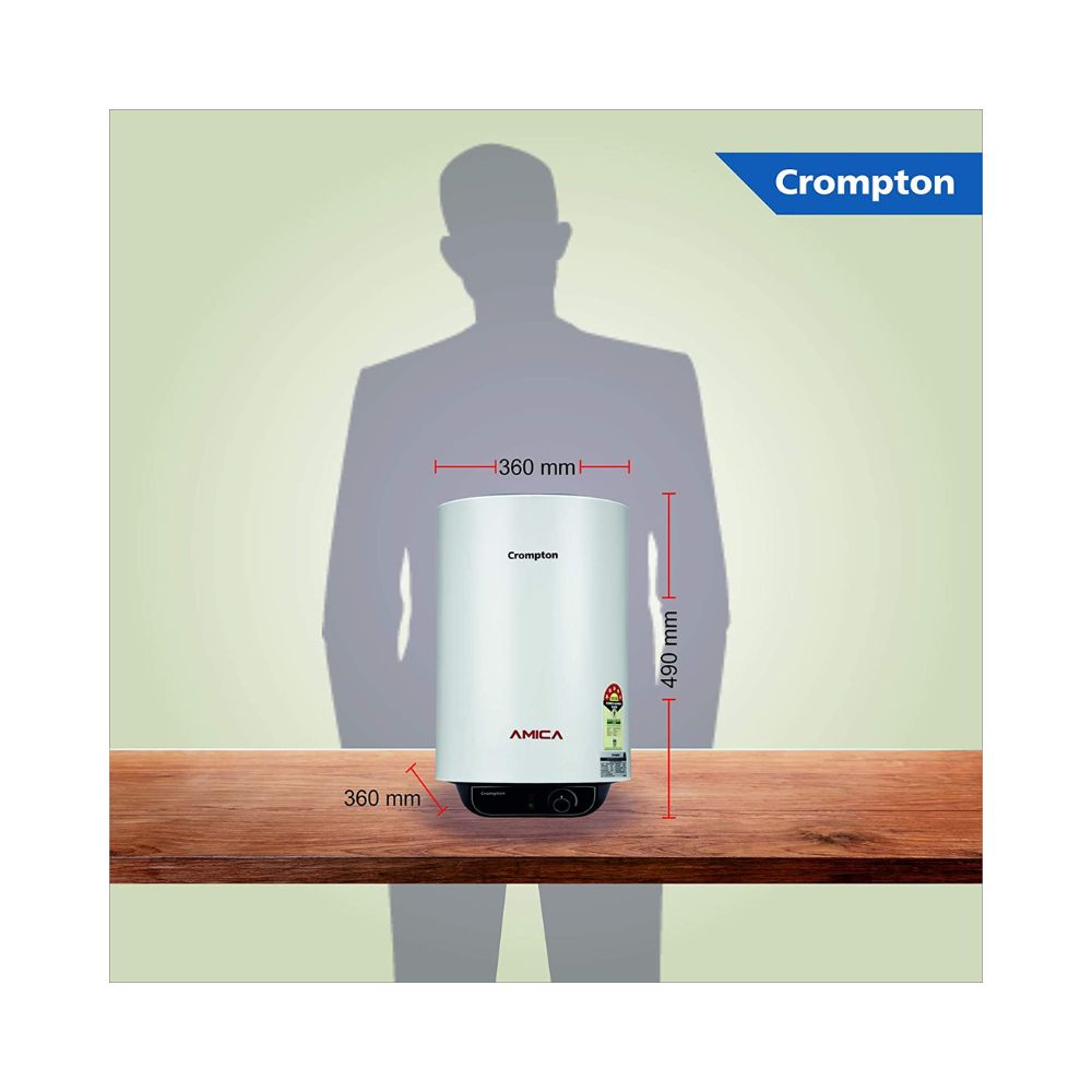 Crompton Amica 25-L 5 Star Rated Storage Water Heater (Geyser) with Free Installation and Connection Pipes (White)