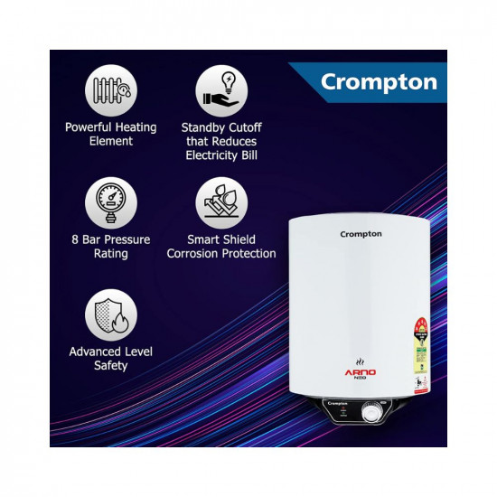 Crompton Arno Neo 10-L 5 Star Rated Storage Water Heater with Advanced 3 Level Safety (White)