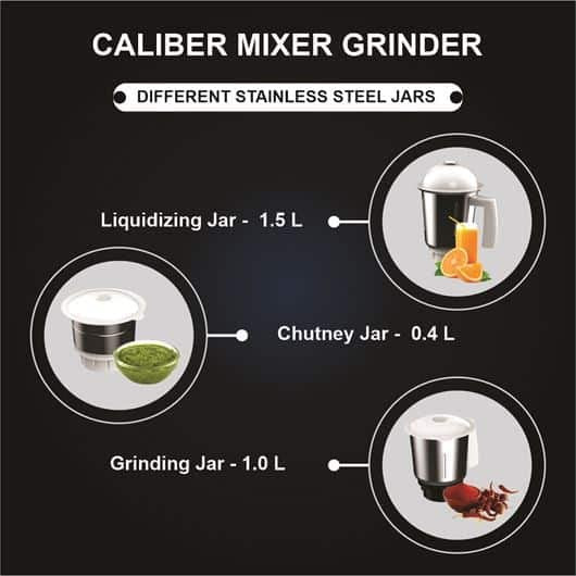 Crompton Caliber Mixer Grinder 750Watts Power Motor Vent-x Technology Stainless 3Jar