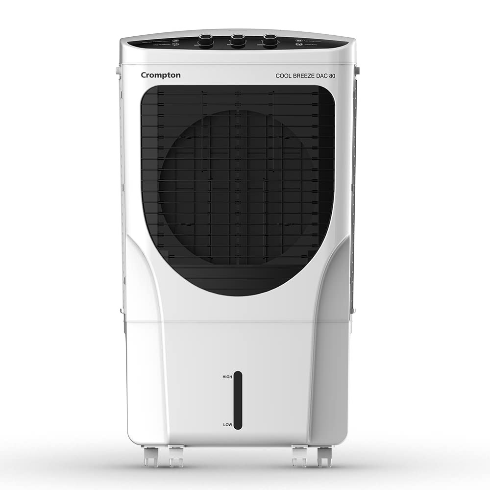 Crompton Cool Breeze DAC Desert Air Cooler- 80L with Everlast Pump 4-Way Air Deflection and Honeycomb pads White  Black