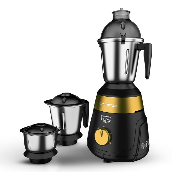 Crompton Duro Royal 750 W Mixer grinder with 3 Jars 3 stainless steel Jars with lid lock Maxi Grind Technology  Food Grade JarsBlack