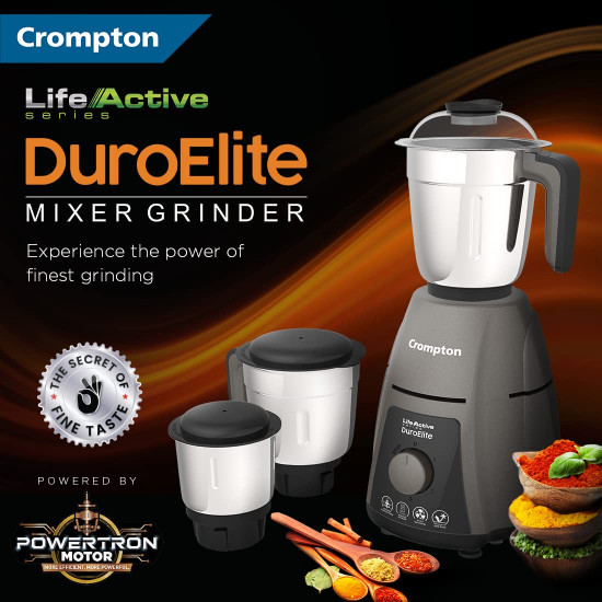 Crompton DuroElite 800Watt Mixer Grinder with Motor Vent-X Technology (3 Stainless Steel Jars, Mettalic Finish)
