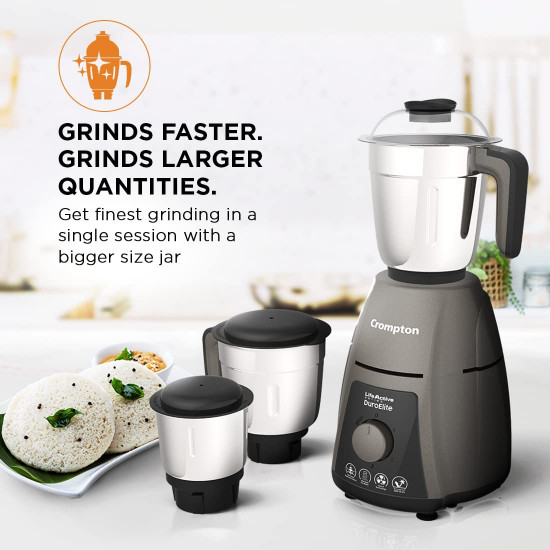 Crompton DuroElite 800Watt Mixer Grinder with Motor Vent-X Technology 3 Stainless Steel Jars Mettalic Finish