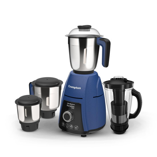 Crompton DuroElite Plus 800 W Mixer Grinder with 4 Jars 3 Stainless Steel Jars 15L Juicer Jar with Fruit Filter Heavy Duty Powertron Motor  Motor Vent-X Technology Blue
