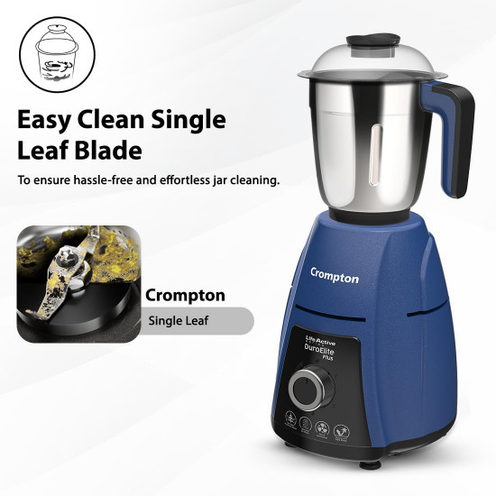 Crompton DuroElite Plus 800 W Mixer Grinder with 4 Jars 3 Stainless Steel Jars 15L Juicer Jar with Fruit Filter Heavy Duty Powertron Motor  Motor Vent-X Technology Blue