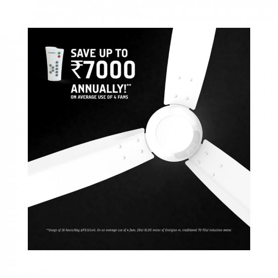 Crompton Energion Cromair 1200Mm (48 Inch) BLDC Ceiling Fan High Speed 5S 28W Energy Efficient With Remote (Opal White)(Aluminium), (5 Years Warranty)