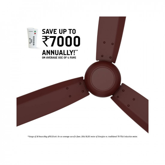 Crompton Energion Cromair 1200mm (48 inch) High Speed 5S 28W Energy Efficient BLDC Ceiling Fan with Remote (Brown), (5 Years Warranty)
